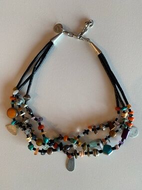 Christin Wolf Navajo Vintage Sterling Multi Strand Beaded Statement Necklace